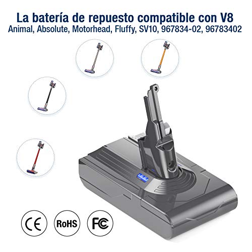 FirstPower Batería de Repuesto para Dyson V8 4.5Ah 21.6V Compatible con Dyson V8 Absolute Fluffy Animal Absolute Motorhead Fluffy SV10, con Prefiltros, Posfiltro, Cepillo y Destornillador