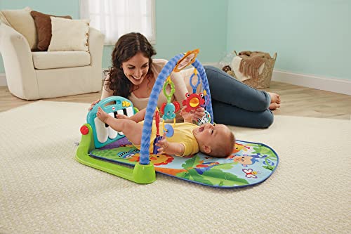 Fisher-Price Alfombra gimnasio para bebés con piano con sonidos y accesorios, motivo de animales, juguete para bebés (Mattel HBB73)