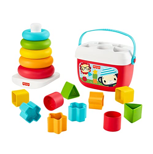 Fisher-Price Primeros Bloques para Bebé y Pirámide Apilable ecológicos, para bebés +6 meses (Mattel GRF11)