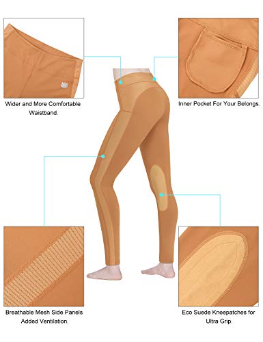 FitsT4 Sports Medias de montar para mujer con parche en la rodilla con espalda ecuestre ventiladas [Medio -Tan indio]