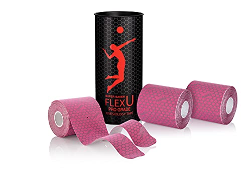 FlexU Kinesiology Tape - Super Wide, Specially Designed PRECUT Y Shape ; 2 Roll Pack Pink