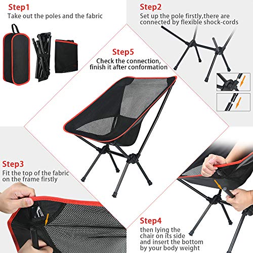 Flintronic Silla de Camping Portátil, de 100Kg/220Lb Silla Plegable Ultraligera compacta, Silla de Mochila de Camping, Ideal para Excursión, Senderismo, Picnic, Pesca, Playa, Jardín