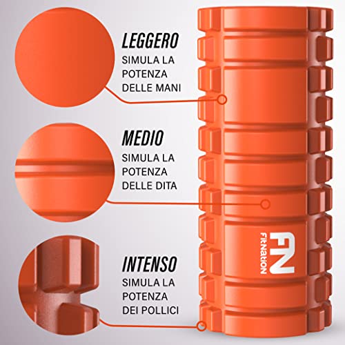 Foam Roller - Rodillo de espuma para masaje muscular (Libro de ejercicios incluido) diseño de rejilla para accionar la terapia de puntos para el dolor de espalda y los músculos de las piernas - 33 x 14 cm