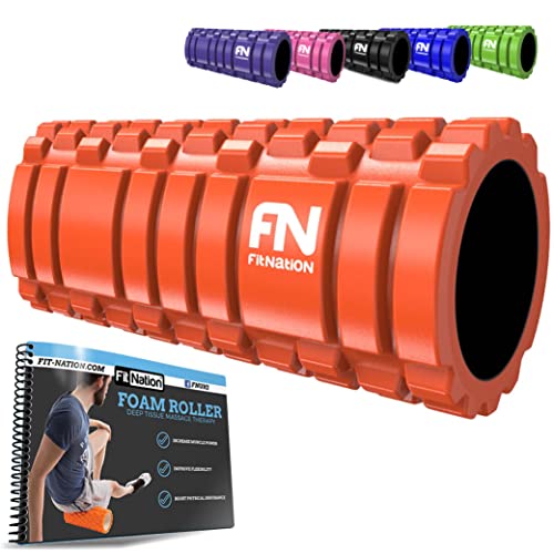 Foam Roller - Rodillo de espuma para masaje muscular (Libro de ejercicios incluido) diseño de rejilla para accionar la terapia de puntos para el dolor de espalda y los músculos de las piernas - 33 x 14 cm