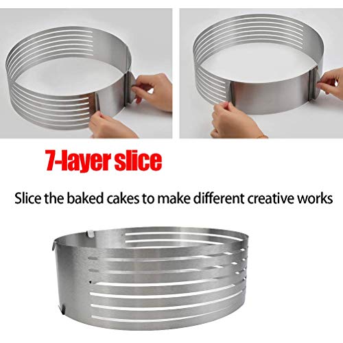 FOCCTS Juego de 3 cortadores de tartas, ayuda para cortar tartas, anillo ajustable de 7 capas de mousse para tablas de tartas y cuchillos de cocina, molde redondo de pan de 24,8 – 29,7 cm de diámetro