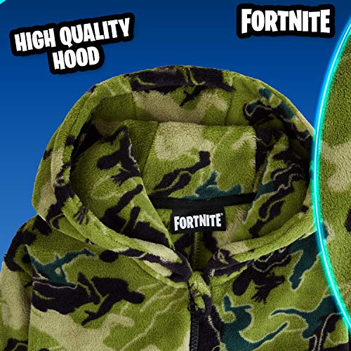 Fortnite Pijama Niño Entero con Capucha, Pijama Mono de Forro Polar, Pijamas Niños Diseño Gamer, Regalos para Niños y Adolescentes 7-14 Años (Camo Verde, 9-10 años, 9_Years)