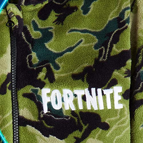 Fortnite Pijama Niño Entero con Capucha, Pijama Mono de Forro Polar, Pijamas Niños Diseño Gamer, Regalos para Niños y Adolescentes 7-14 Años (Camo Verde, 9-10 años, 9_Years)