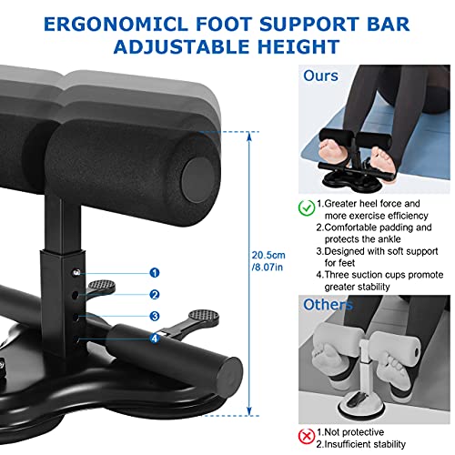 Fostoy Barra de Abdominales, Sit-Up-Bar Dispositivo Ajustable con 3 Ventosas para Casa Oficina Viajes, Equipo de Entrenamiento Muscular Portátil para Hombre Mujere