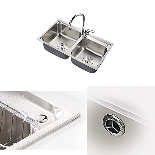 Fregadero de Cocina Fregadero de cocina de doble tazón, lavamanos de acero inoxidable de acero inoxidable con accesorios de 8.5 pulgadas de profundidad (30 * 17 pulgadas), para granja en casa Fregader