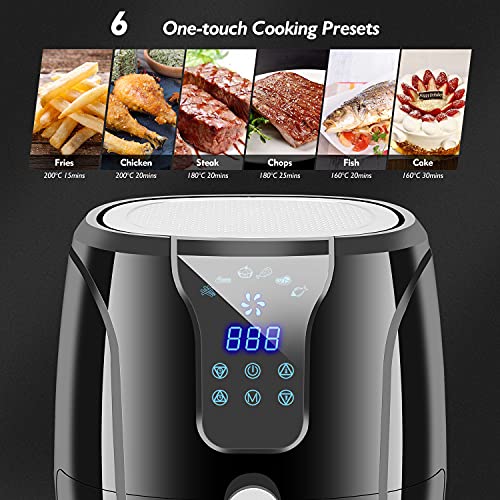 Freidora sin Aceite, 3,6L Freidora de Aire Caliente con 6 Programas, Air Fryer con Temperatura y Temporizador Ajustable, Cesta Antiadherente, Libre de BPA