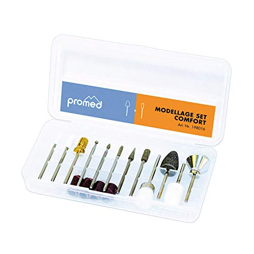 Fresas para uñas Comfort-Set Promed, 12 Piezas Fresas, Kit de Punto, Set de fresas de diseño de uñas con dimensiones estándar de 2.332 mm a 2.350 mm para manicura y pedicura