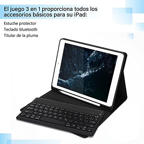 Funda con Teclado para iPad Air/iPad Air2 iPad Pro 9.7” iPad Pro 9.7” 2017 iPad Pro 2018(6ª Generación), Teclado Bluetooth retroiluminado de 7 Colores Desmontable,Español Ñ,Negro