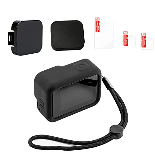 Funda de Silicona para GoPro Hero 9 Negra, Accesorios para Fundas Alldo con 3 Protectores de Pantalla, 2 Tapas para Lentes