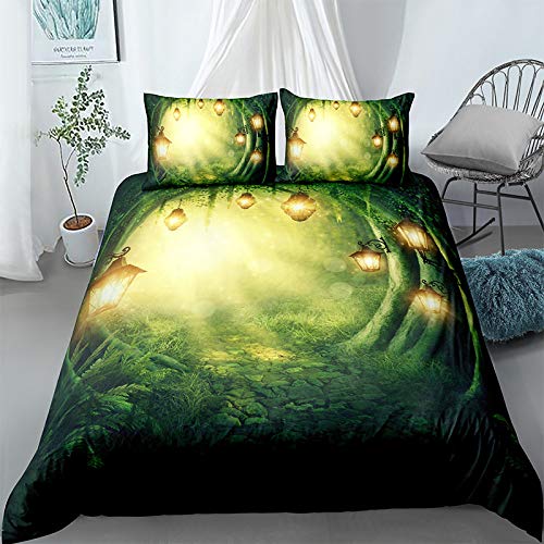 Fundas Nórdica 3D,Wizard Forest Cave Microfibra Transpirable King Size Funda Nórdica Negra Suave Cuidado Fácil Cremallera Oculta Ropa De Cama Antialérgica Adultos Niños Cama Doble, 220 * 240Cm /