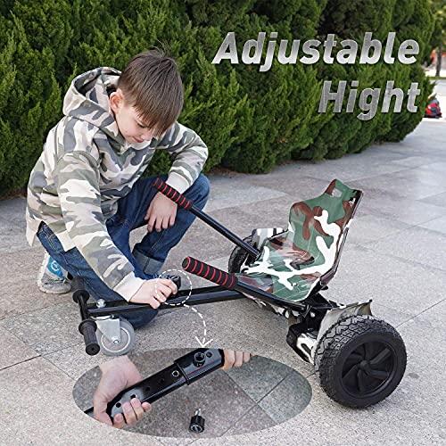 FUNDOT Hoverboards con Asiento, Hoverboards Todoterreno con Hoverkart, Patinete Eléctrico Autoequilibrado de 8.5 Pulgadas, Kart, Hoverboards Todoterreno con Altavoz Bluetooth,App,LED