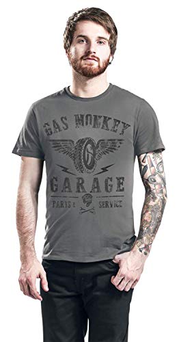 Gas Monkey Garage GMG Tyres Parts Service Camiseta, Gris (Charcoal), M para Hombre