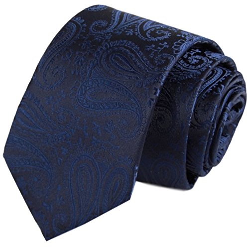 GASSANI Corbata estrecha para hombre, diseño de cachemira, color azul oscuro, corbata de boda, estampada, pañuelo de inserción, gemelos, Z. traje de boda Sakko