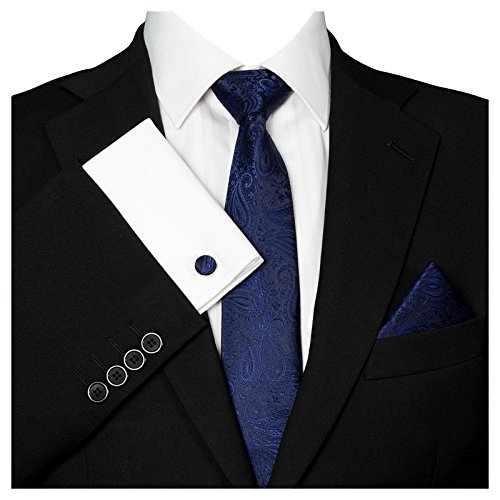 GASSANI Corbata estrecha para hombre, diseño de cachemira, color azul oscuro, corbata de boda, estampada, pañuelo de inserción, gemelos, Z. traje de boda Sakko