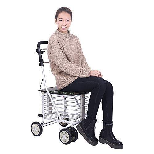 GAXQFEI Andador Andador Estánandador Andador Andador de 4 Ruedas, Ayuda para Caminar de Movilidad Plegable, Asiento Ajustable en Altura Andador para Ancianos, Aluminio