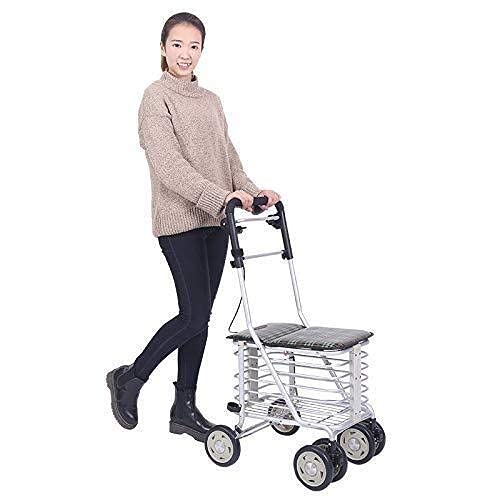 GAXQFEI Andador Andador Estánandador Andador Andador de 4 Ruedas, Ayuda para Caminar de Movilidad Plegable, Asiento Ajustable en Altura Andador para Ancianos, Aluminio