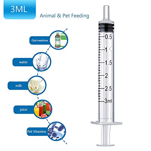 Gebildet 40pcs 3ml Esteril Jeringa de Plastico(Sin Aguja) con Tapa, Jeringa Desechable, para Alimentar Alimentos o Medicinas a su Mascota, Perfumes, Lubricantes,Sellantes etc