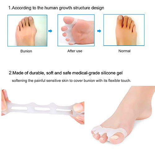 Gel Correctores de Dedos de Pie, Bestrice Separador de Toe Espaciadores de Goma del Dedo Dolor Alivio Usadas para Deportes Actividades, Yoga Práctica y  Férulas para Juanetes (1 Par)