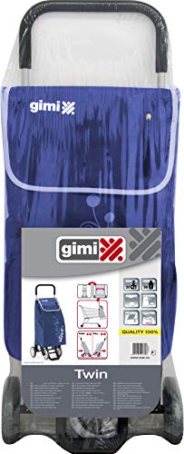 Gimi Twin - Carro de la compra, con 4 ruedas, bolsa impermeable de poliéster, capacidad de 56 litros, azul, 40 x 53 x 92 cm