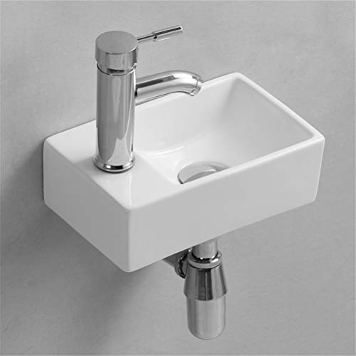 Gimify Lavabo Pequeño Pared Mini Lavamanos Baño Cerámico Blanco, 300x185x90mm