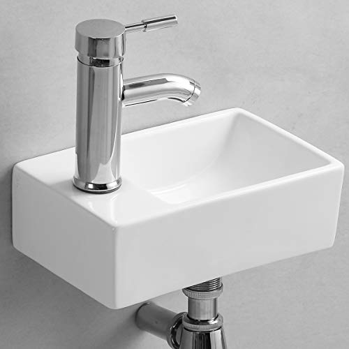 Gimify Lavabo Pequeño Pared Mini Lavamanos Baño Cerámico Blanco, 300x185x90mm