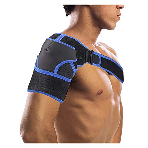 Gimnasio Deportes Soporte de hombro Soporte para espalda Protector de correa Envoltura de cinturón Almohadillas de banda Vendaje negro Hombres y mujeres Ajustable Transpirable (Color: Azul) Nice gift