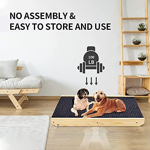 GJCrafts 2 en 1 Rampa para Perros y Gatos Rampa Plegable Madera Maciza Altura Ajustable con Alfombra Antideslizante Escalera de Seguridad para Mascotas para Autos, Sofá, Cama, Carga de hasta 110 lb