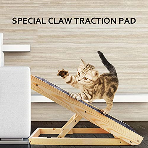 GJCrafts 2 en 1 Rampa para Perros y Gatos Rampa Plegable Madera Maciza Altura Ajustable con Alfombra Antideslizante Escalera de Seguridad para Mascotas para Autos, Sofá, Cama, Carga de hasta 110 lb