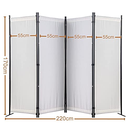 GOJOOASIS Biombo 170 x 220 cm Separador de 4 Paneles, Decoración Elegante, Separador de Ambientes Plegable, Divisor de Habitaciones (Blanco)