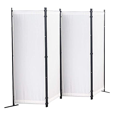 GOJOOASIS Biombo 170 x 220 cm Separador de 4 Paneles, Decoración Elegante, Separador de Ambientes Plegable, Divisor de Habitaciones (Blanco)