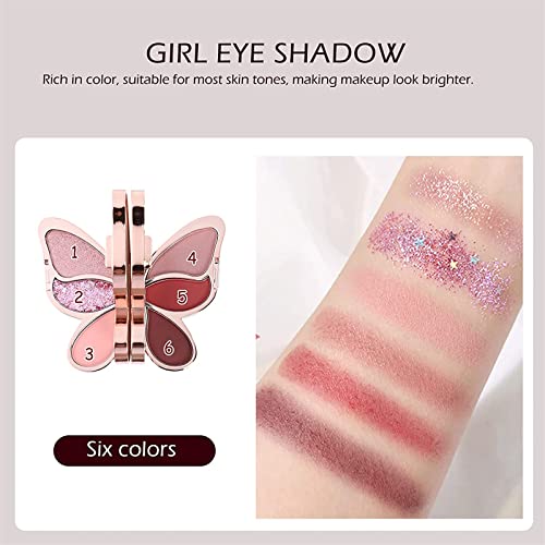 Gokame Paleta de sombra de ojos de 6 colores, paleta de maquillaje de mariposa, paleta de sombra de ojos con forma de mariposa, lentejuelas brillantes y brillo mate para sombra de ojos(#04)