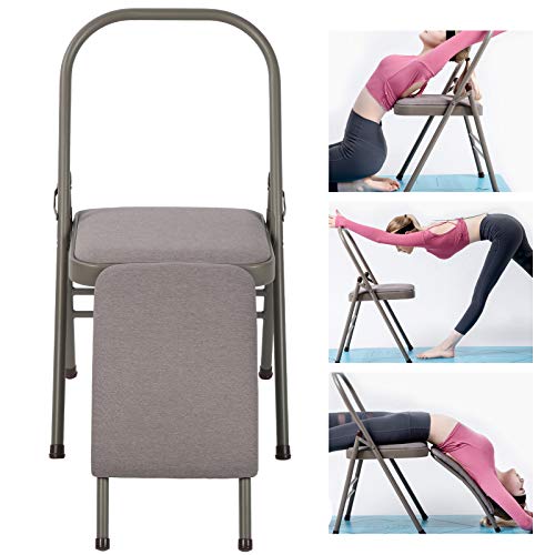 GOTOTOP Yoga - Silla auxiliar con soporte, silla de yoga inversión, plegable y desmontable, lumbar, respaldo para entrenamiento del equilibrio, 80 x 47 x 83 cm