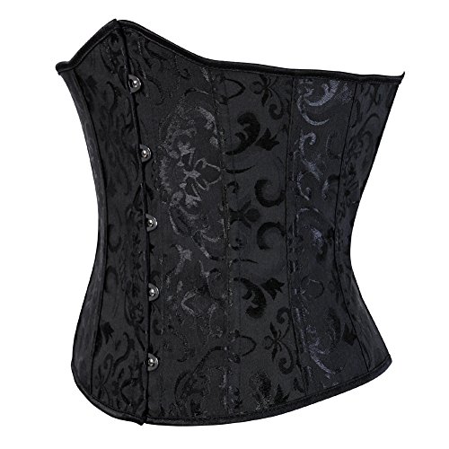 Grebrafan Brocado Bajo Pecho Corsé Underbust Body Corset Reductor Talla Grande (EU(32-34) S, Negro)