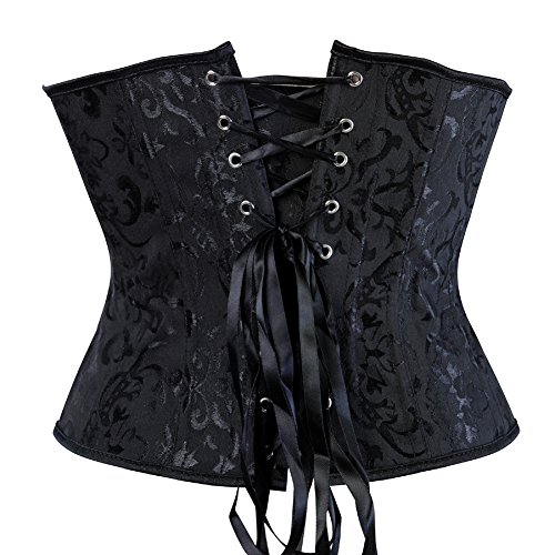 Grebrafan Brocado Bajo Pecho Corsé Underbust Body Corset Reductor Talla Grande (EU(32-34) S, Negro)