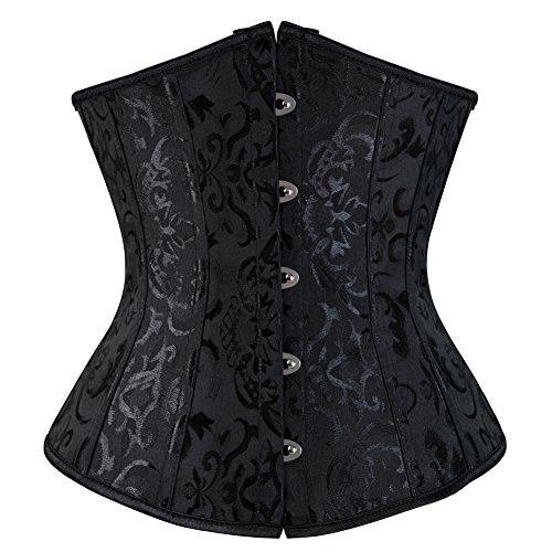 Grebrafan Brocado Bajo Pecho Corsé Underbust Body Corset Reductor Talla Grande (EU(32-34) S, Negro)