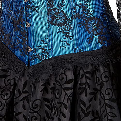 Grebrafan Steampunk Corset Mujer y Falda Conjunto Corsé de Encaje Fiesta (EUR(46-48) 5XL, Azul)