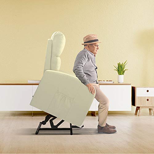 gridinlux | Sillón Relax Masaje Levanta Personas Beige | Reclinable | Elevación Automática con Mando de Control | 5 Modos | Función Calor Lumbar | 8 Motores | 4 Zonas de Masaje | Polipiel