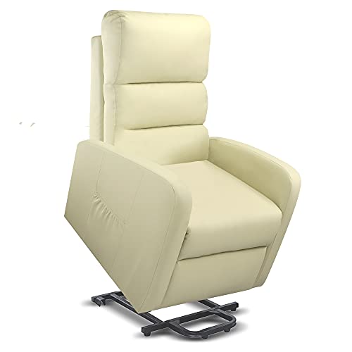 gridinlux | Sillón Relax Masaje Levanta Personas Beige | Reclinable | Elevación Automática con Mando de Control | 5 Modos | Función Calor Lumbar | 8 Motores | 4 Zonas de Masaje | Polipiel