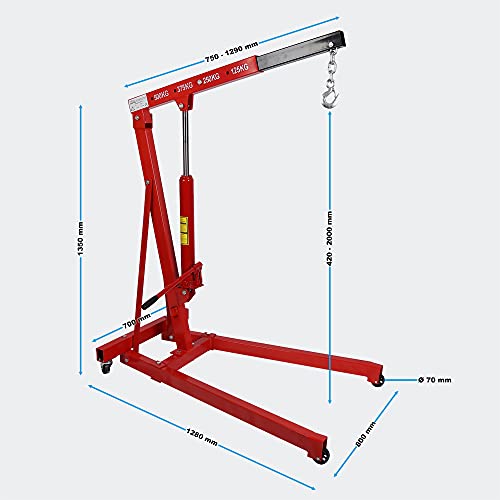 Grúa de taller hasta 500kg con brazo elevador 750-1290 mm para taller, garaje, motor, etc.