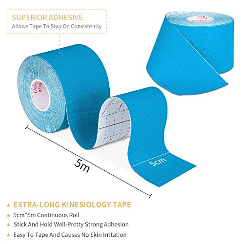 GSPCARE Cinta de Kinesiología, 5cm x 5m Sin Cortar Kinesiotape Vendaje Neuromuscular para Ejercicio, Impermeable sin Látex Cinta de Fisioterapia para la Recuperación de Rodilla, Hombro y Codo