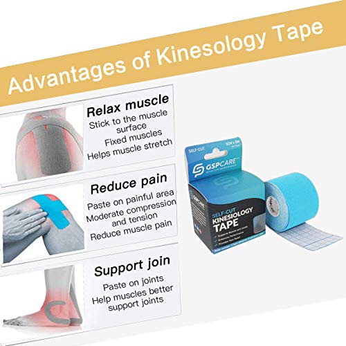 GSPCARE Cinta de Kinesiología, 5cm x 5m Sin Cortar Kinesiotape Vendaje Neuromuscular para Ejercicio, Impermeable sin Látex Cinta de Fisioterapia para la Recuperación de Rodilla, Hombro y Codo