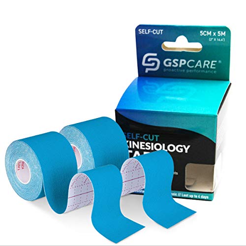 GSPCARE Cinta de Kinesiología, 5cm x 5m Sin Cortar Kinesiotape Vendaje Neuromuscular para Ejercicio, Impermeable sin Látex Cinta de Fisioterapia para la Recuperación de Rodilla, Hombro y Codo