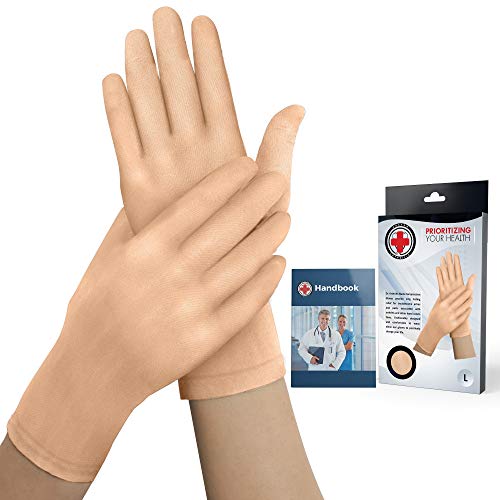 Guantes Artritis Desarrollados por Médicos - Guantes de Compresión Color Piel para Aliviar la Artritis, Artrosis, Enfermedad de Raynaud y Túnel Carpiano - Incluye Manual Escrito por Médico - Un Par