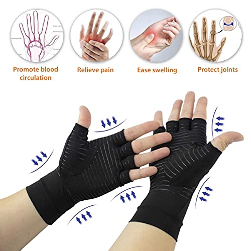 Guantes de compresión de cobre para hombres y mujeres, guantes de artritis sin dedos para aliviar el dolor de los síntomas de las articulaciones, enfermedad de Raynauds, túnel carpiano