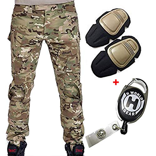 H Welt EU - Pantalones Militares del ejército táctico, para Airsoft o Paintball, Pantalones de Lucha para Hombre con Rodilleras, Color Multicámara, tamaño Medium