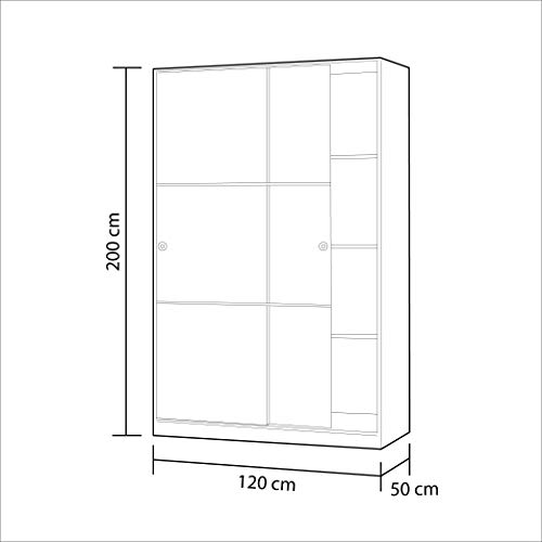 Habitdesign Armario 2 Puertas Correderas y Estantes, para Dormitorio o Habitacion, Modelo MAX + Cajonera Auxiliar 3 cajones, Blanco Mate, 60 cm (Ancho) x 57 cm (Alto) x 44 cm (Fondo)